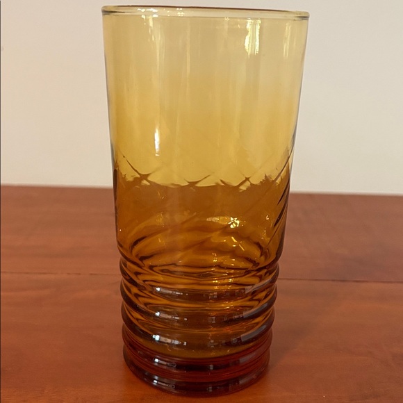 Vintage Amber Glass Tumbler Ribbed Base Retro Drinkware - Picture 2 of 4